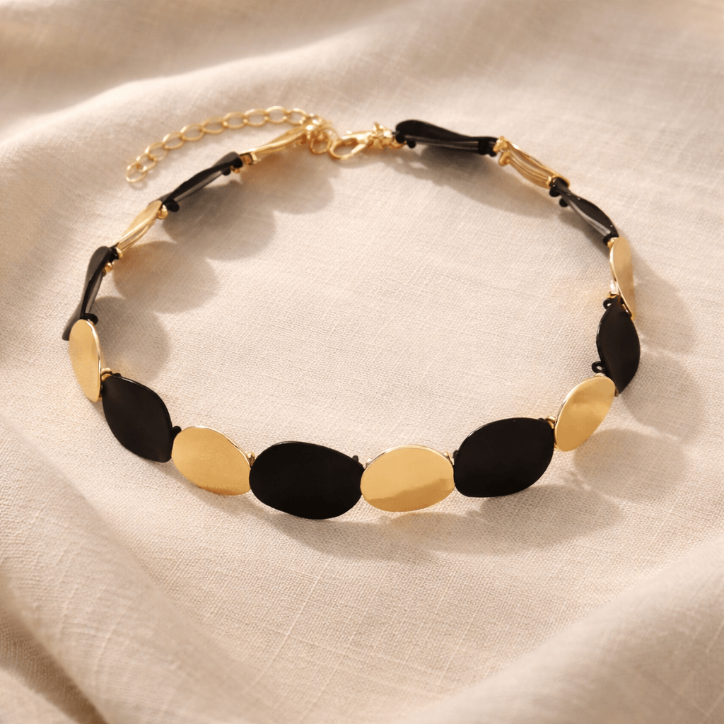 Collier ras du cou doré et noir femme, choker géométrique moderne