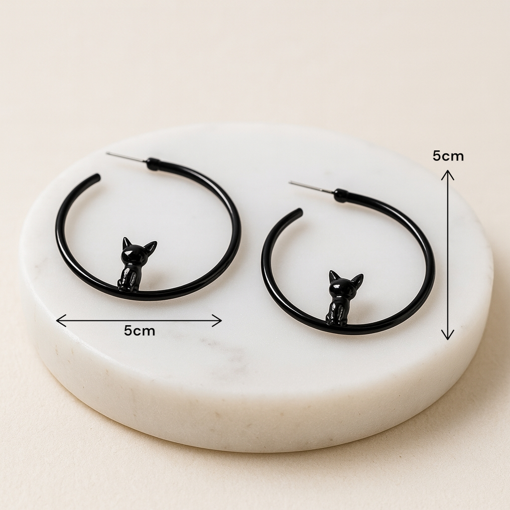 Créoles XXL noires avec chat pour look urbain chic femme