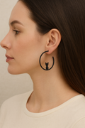 Boucles d’oreilles créoles chat noir 5 cm noires, grandes créoles femme