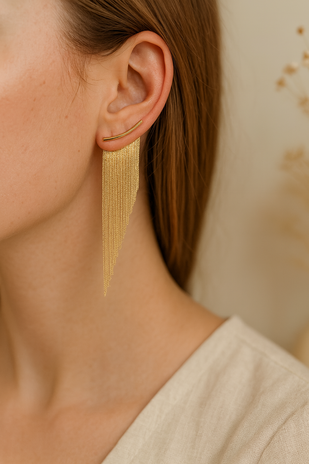 Boucles d’oreilles longues franges dorées à chaînes pendantes, 9 cm