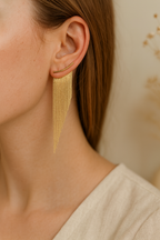 Boucles d’oreilles longues franges dorées à chaînes pendantes, 9 cm