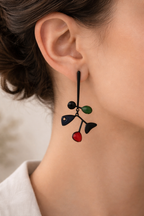 Boucles d’oreilles asymétriques multicolores femme design artistique noir rouge vert bleu