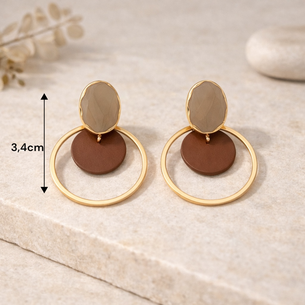 Boucles d’oreilles bohème chic brun et or à porter au quotidien ou pour une tenue habillée