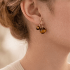 Boucles d’oreilles pendantes effet ambre dorées avec boules brillantes