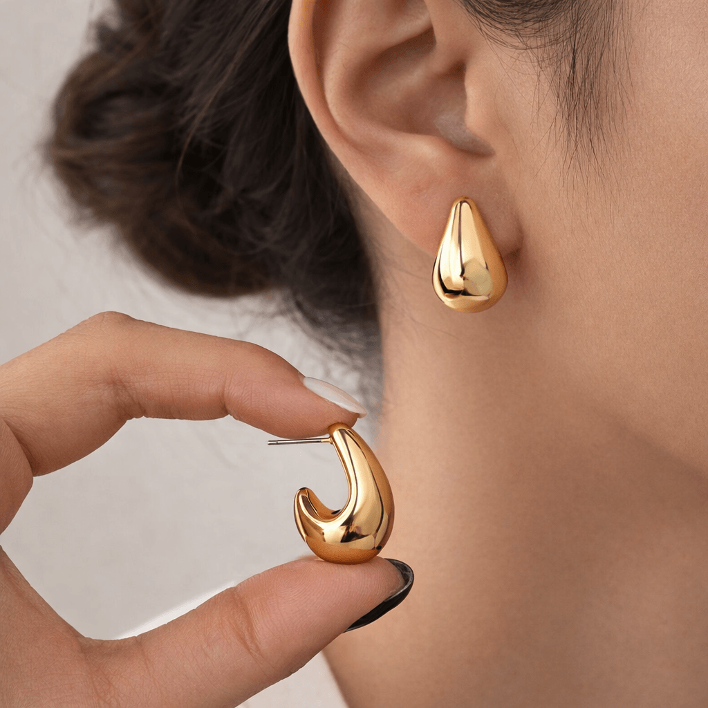Boucles d’oreilles clous goutte dorée femme en acier inoxydable