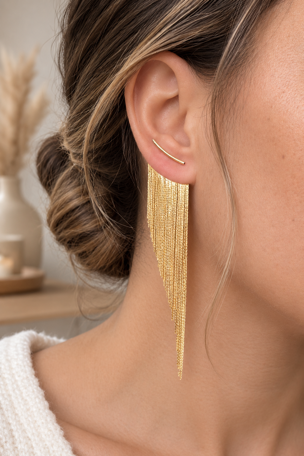 Boucles d’oreilles longues franges dorées – Cascade élégante