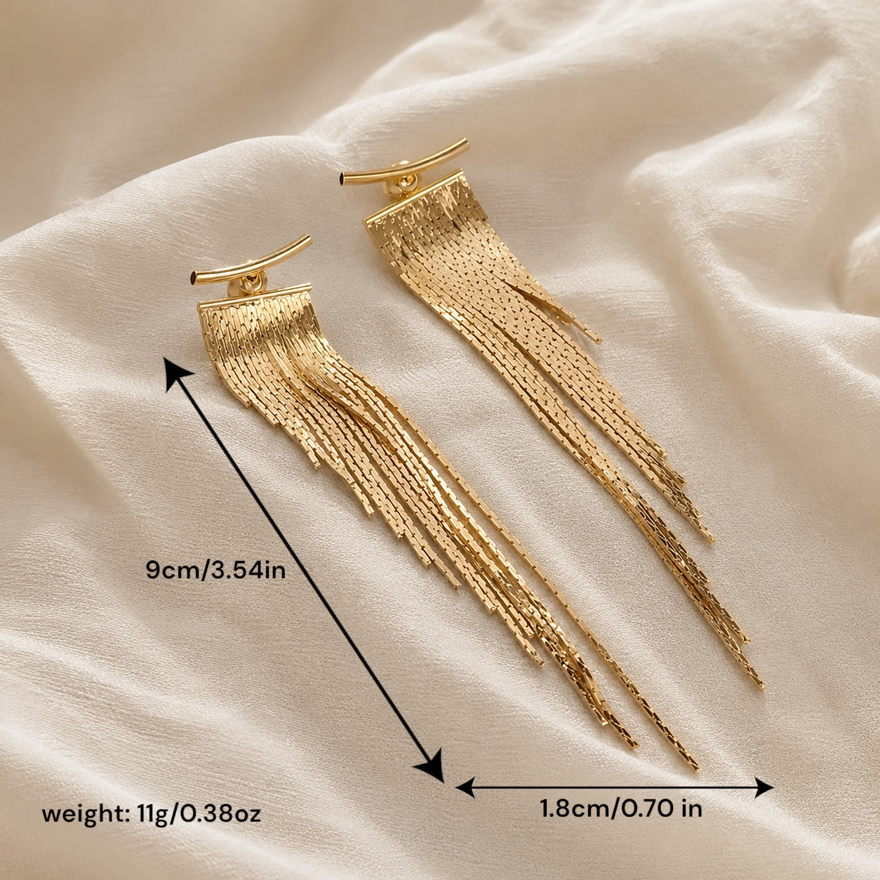 Boucles d’oreilles longues franges dorées – Cascade élégante