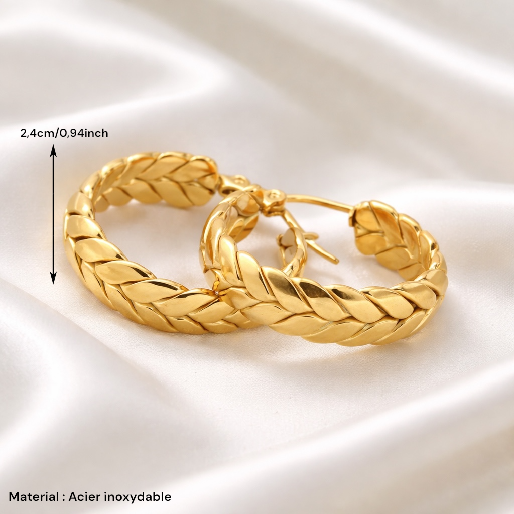 Boucles d’oreilles créoles tressées dorées style élégant et moderne