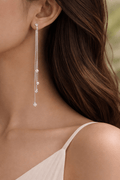 Boucles d’oreilles longues chaîne strass argentées en acier inoxydable 13,5 cm