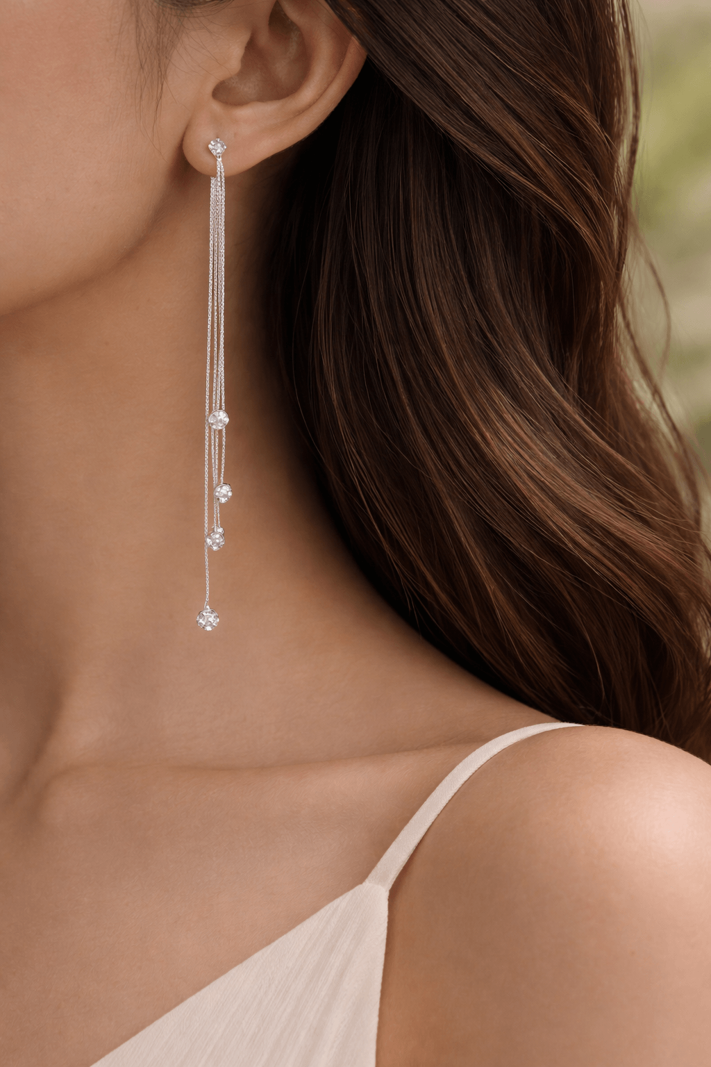 Boucles d’oreilles longues chaîne strass argentées en acier inoxydable 13,5 cm