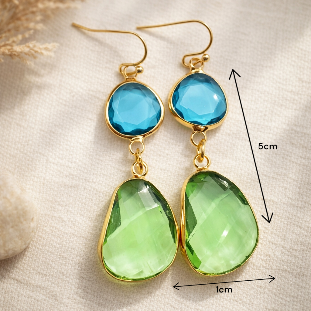 Boucles d'oreilles pendantes chic bleu vert pour femme à porter en journée ou soirée