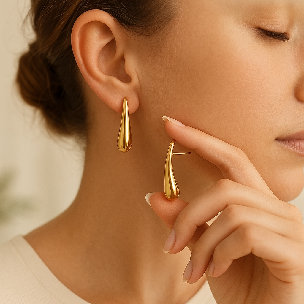 Boucles d’oreilles goutte dorées acier inoxydable minimalistes clous