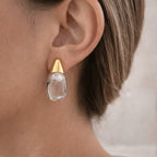 Boucles d'oreilles goutte perle transparente avec clou doré