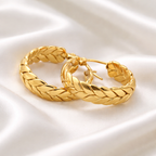 Boucles d’oreilles créoles tressées dorées acier inoxydable 2,4 cm
