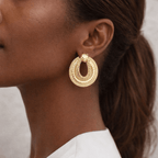 Boucles d’oreilles rondes dorées femme multicouches 4 cm