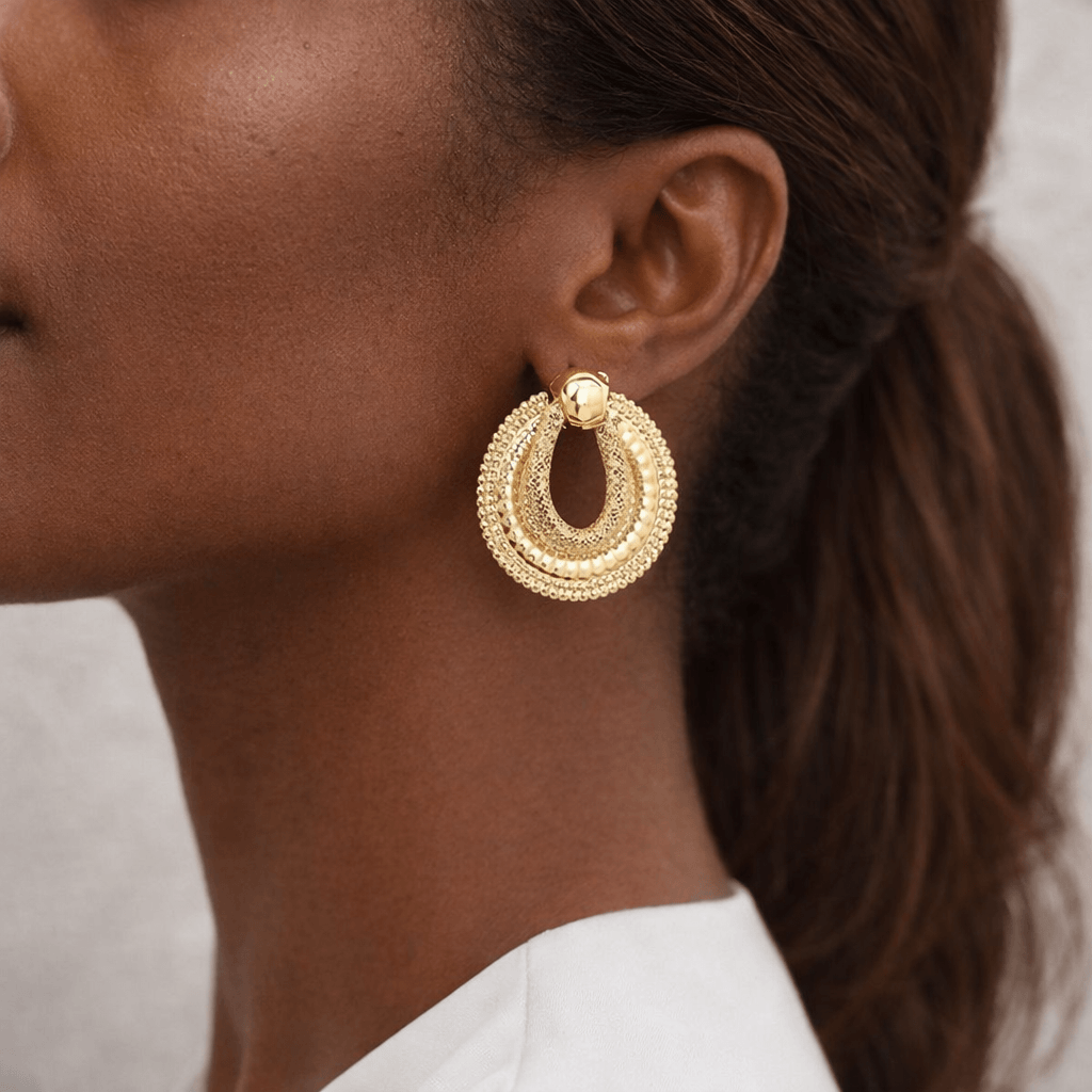 Boucles d’oreilles rondes dorées femme multicouches 4 cm