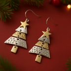 Détail boucles pendantes sapin articulé finition dorée argentée et strass